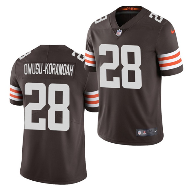Men's Cleveland Browns #28 Jeremiah Owusu-Koramoah Brown Vapor Untouchable Limited Stitched Jersey